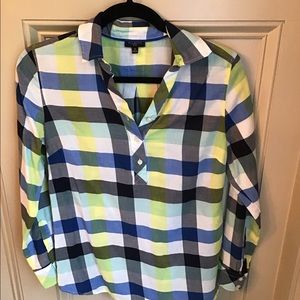Talbots plaid multicolor half button up shirt